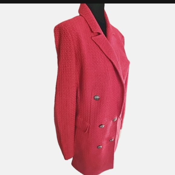 St. John Womens Red Wool Blend Boucle Designer Blazer Jacket 14 - Picture 3 of 15